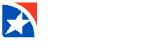 Logo with a blue star, red arch, and red square.
