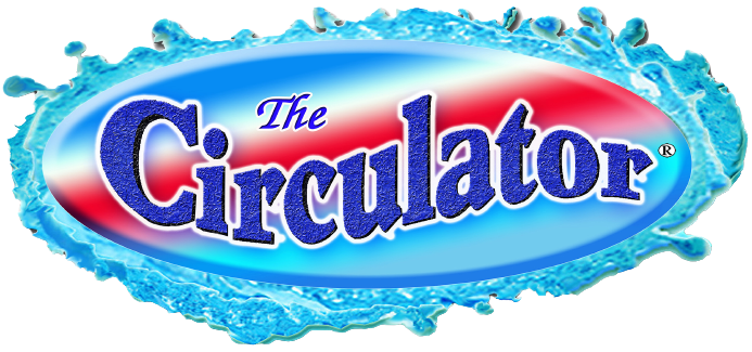 The logo for the circulator is blue and red