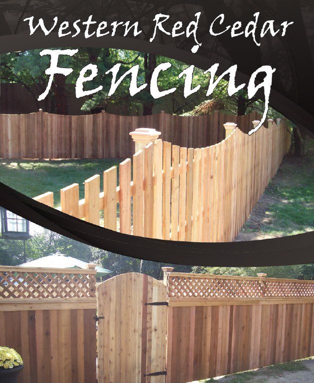 Western red cedar fencing with curved and straight wooden fence sections in a yard.