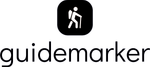 a blue logo for a company called guidemarker