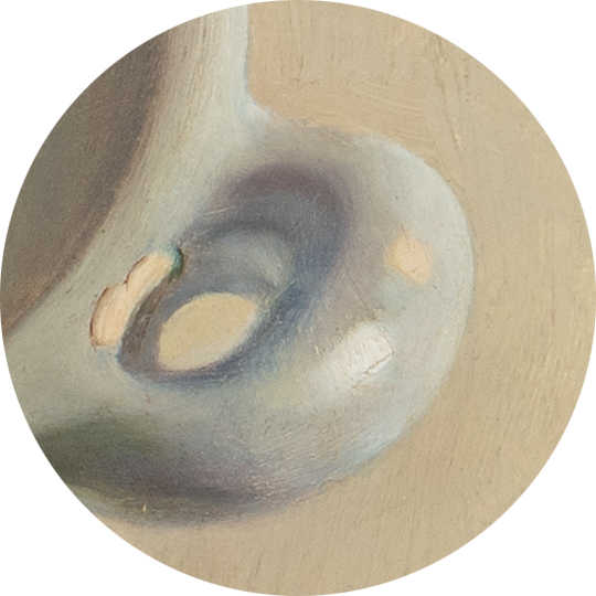Detail Delftswit bakje met eieren