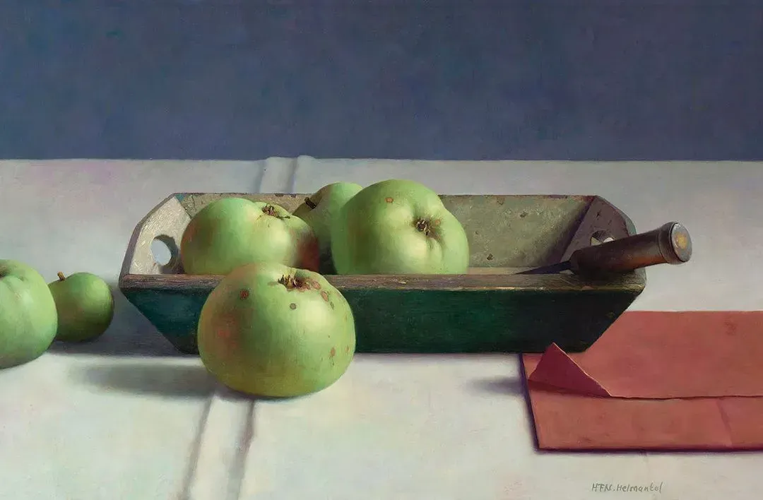 Henk Helmantel 2002 Stilleven met appels in houten bak