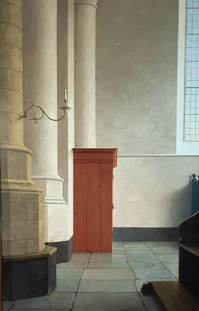 Helmantel schilderij uit 1988 De grote kerk in Edam