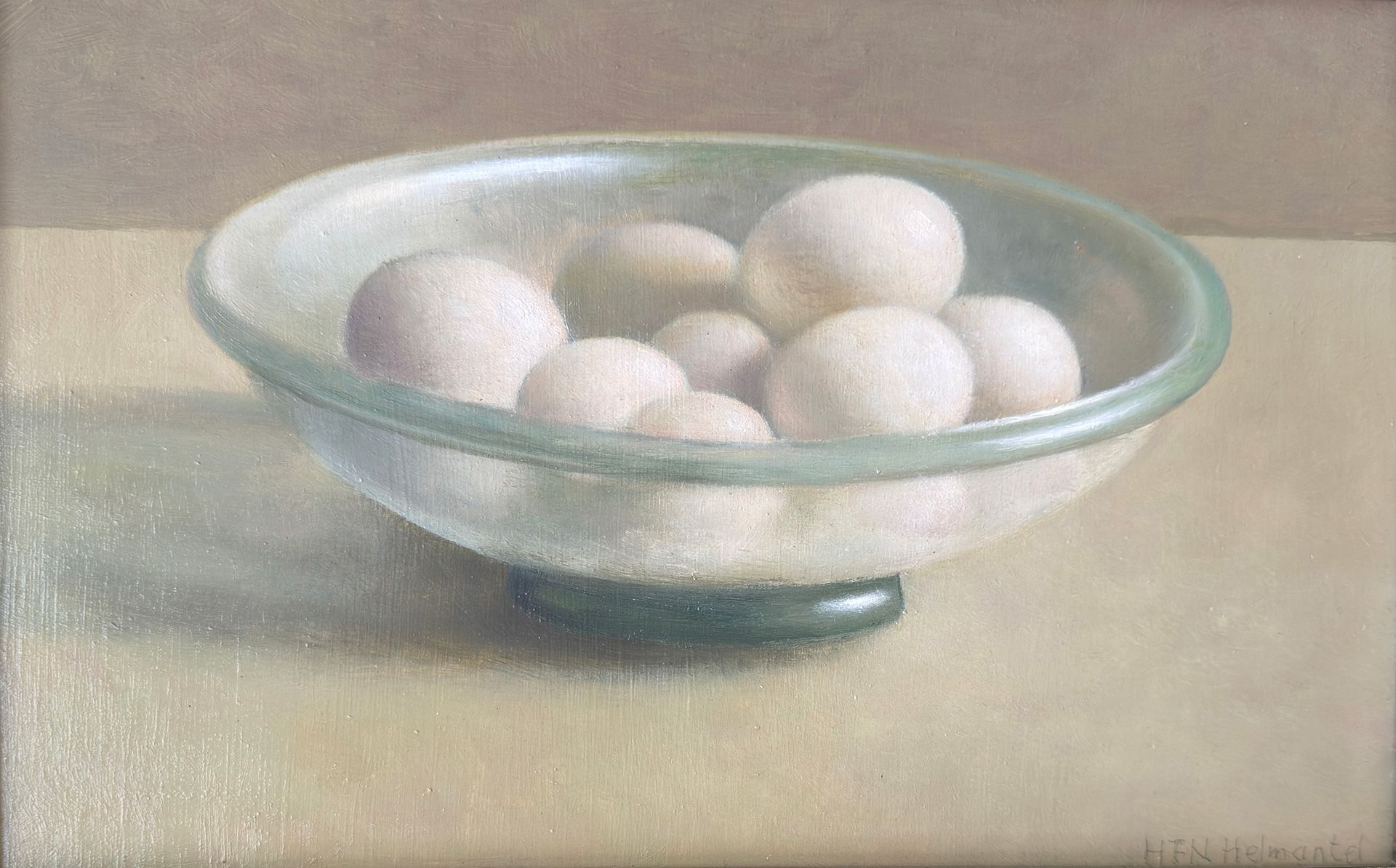 Helmantel schilderij uit 1976 Stilleven met schelpen