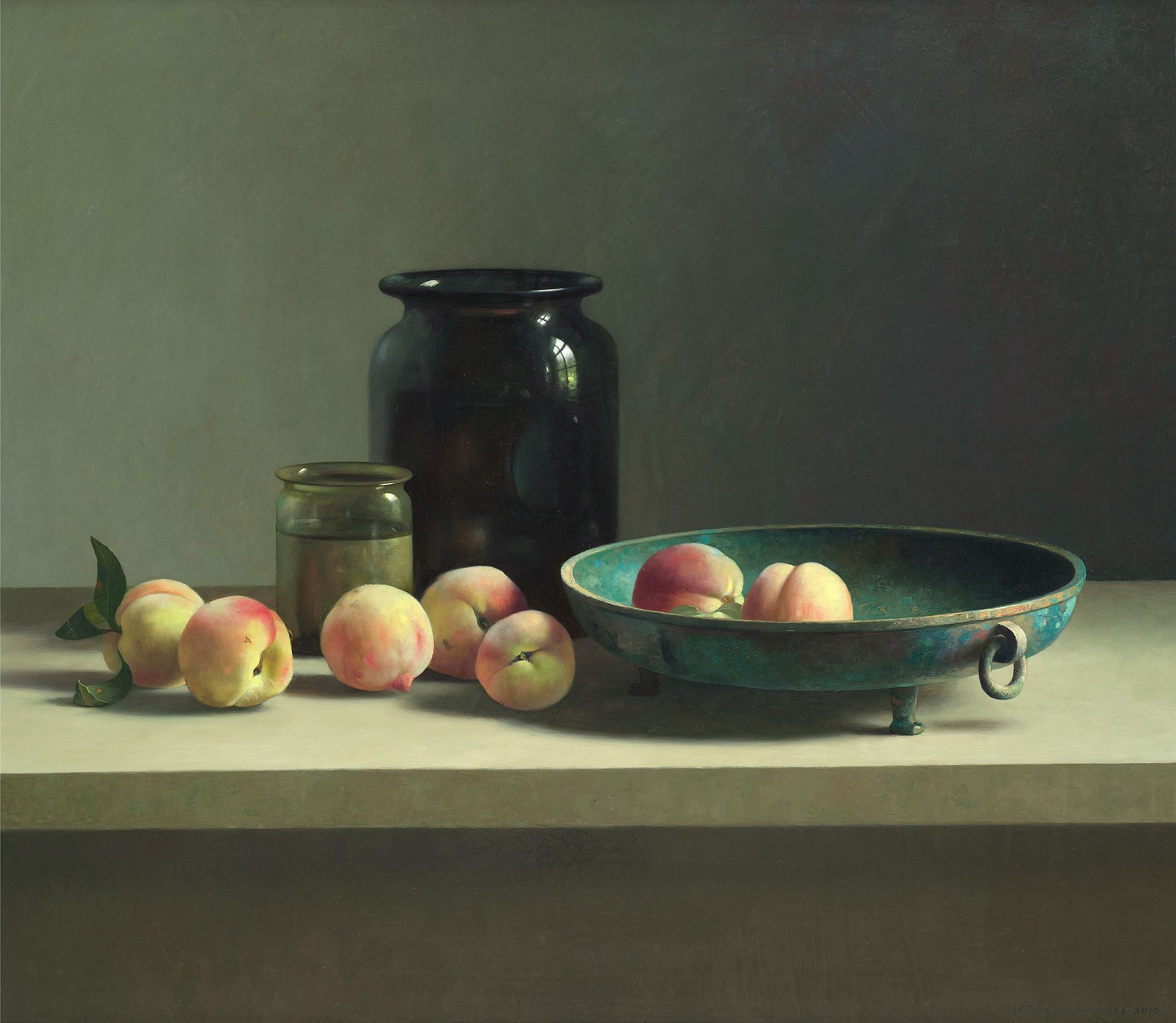 Henk Helmantel 2010 Stilleven met perziken en glas