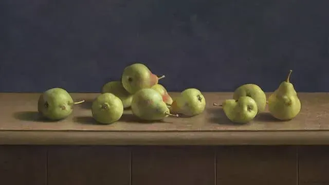 Helmantel schilderij uit 2018 Peren uit de tuin van de Menkemaborg