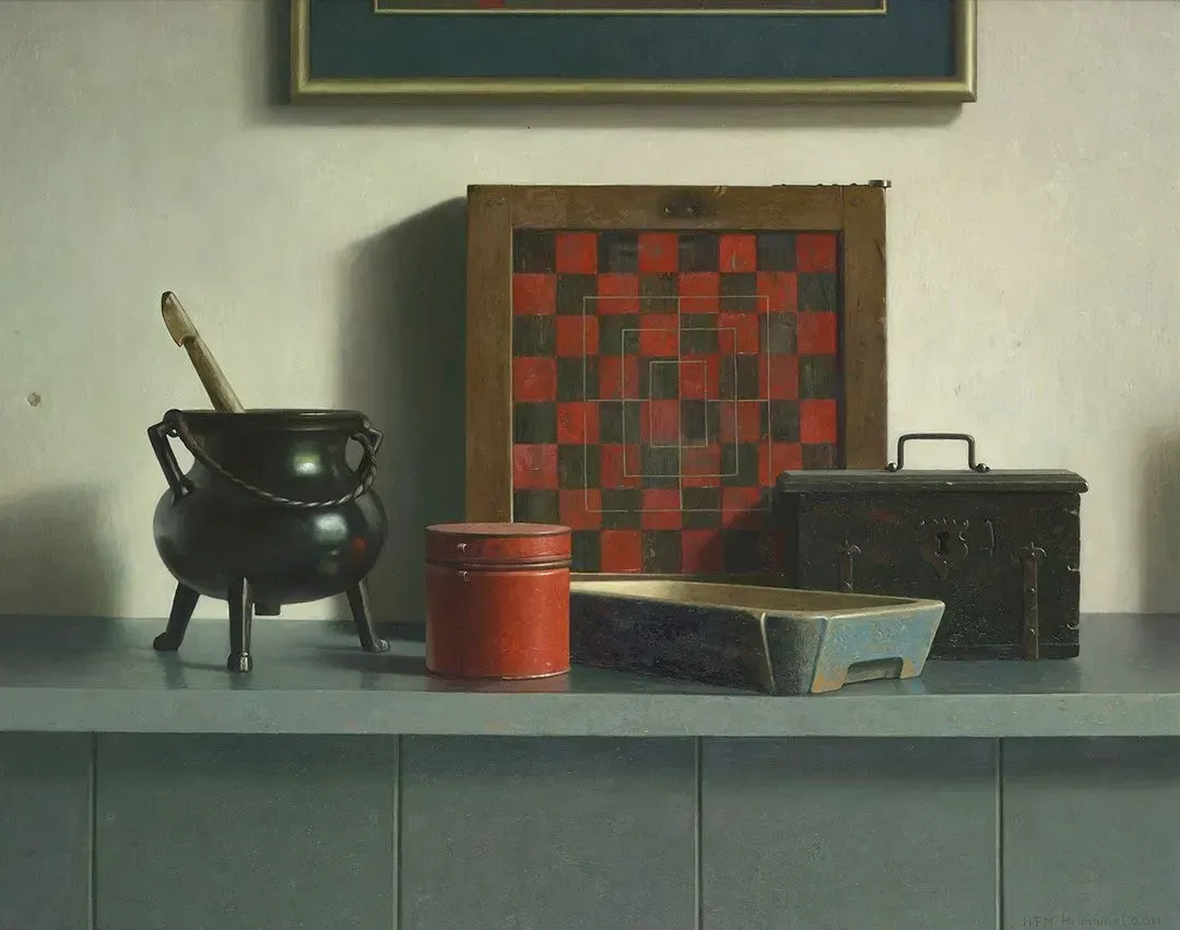 Henk Helmanten schilderij uit 2011 Stilleven met Schaakbord