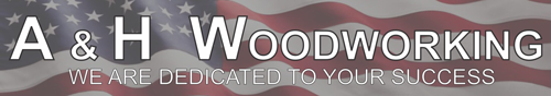 A logo for a company called a & h woodworking