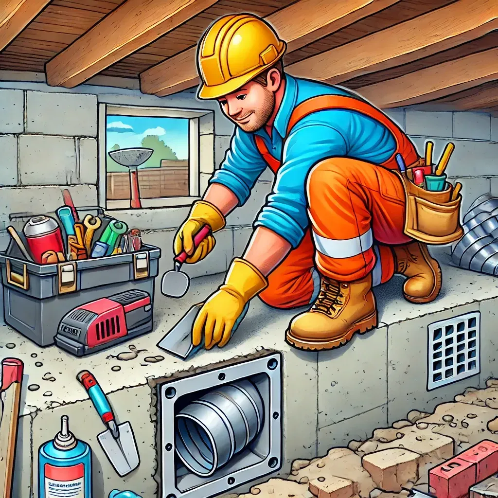 Installatie man voert ventilatie werk uit