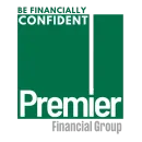 The premier financial group logo is green and white and says be financially confident.
