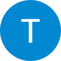 A blue circle with a white letter t inside of it.
