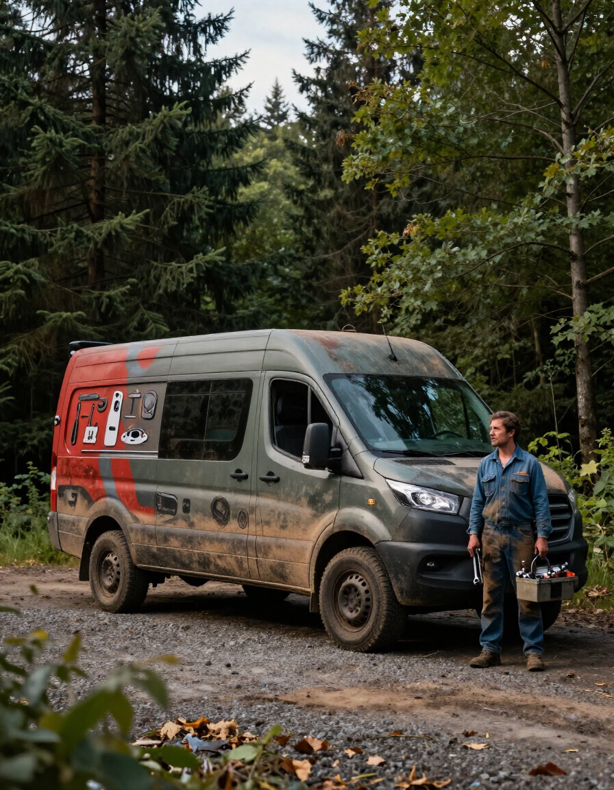 Freedom Trail RV founder and service vehicle at a scenic trailhead