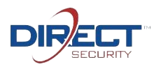 DIRECT Security logo in blue and red text with a red swoosh
