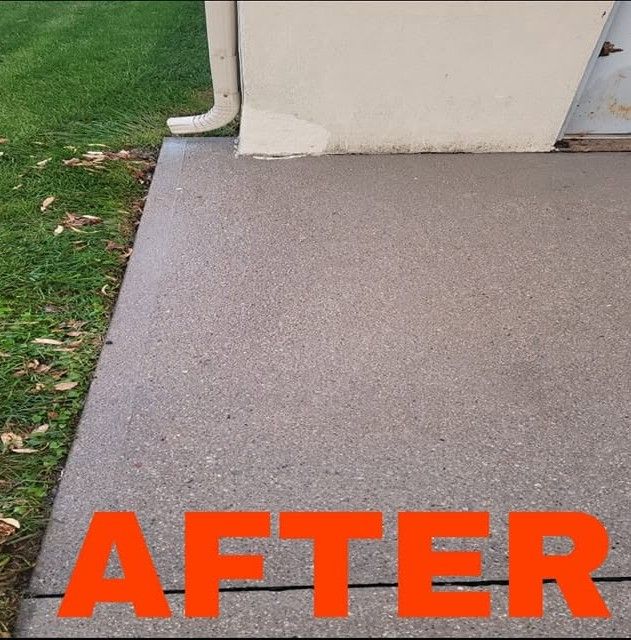 Concrete patio next to a white wall and grass, labeled “AFTER” in orange text.