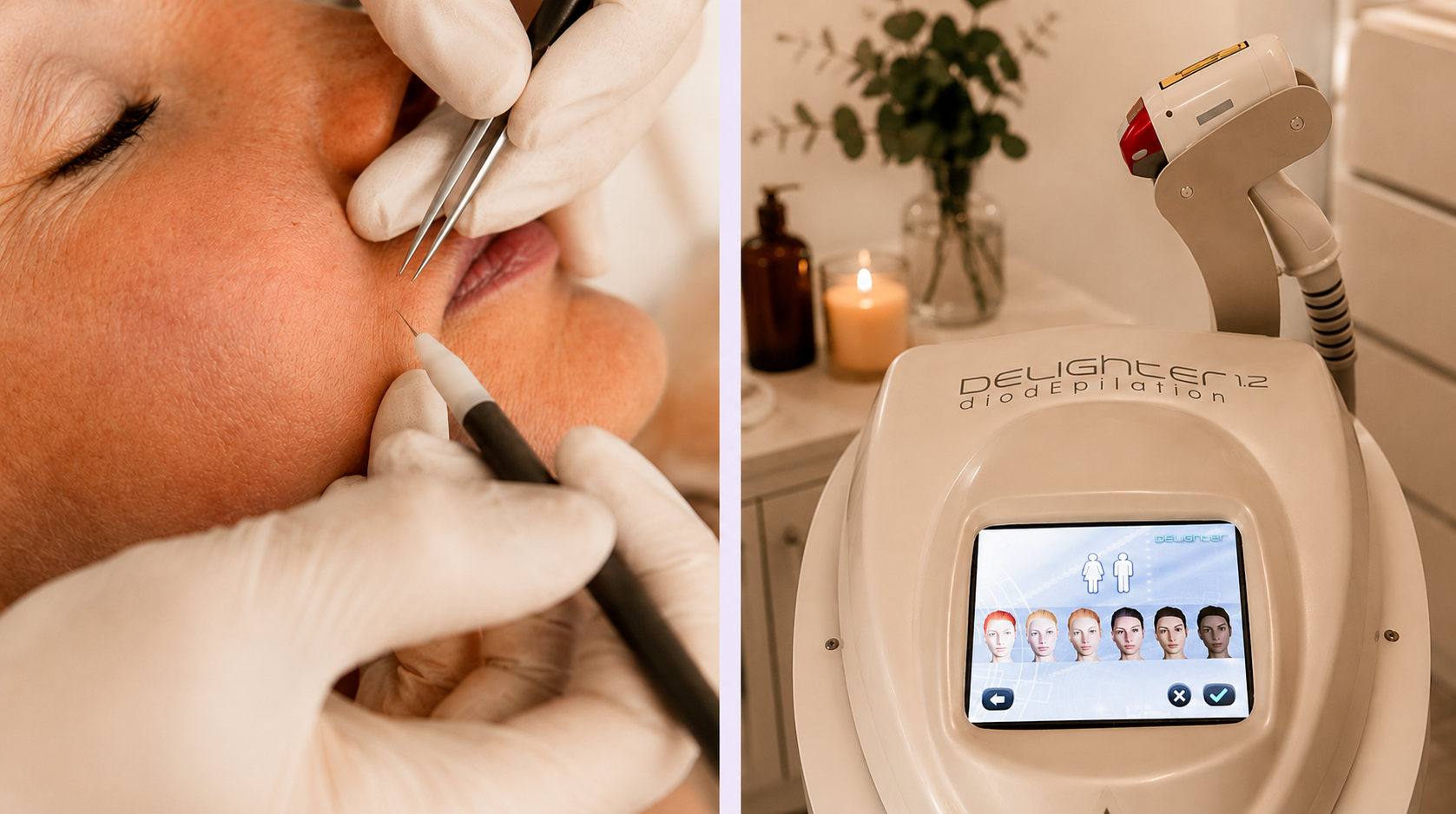 Procédure clinique avec utilisation de gants et d'une sonde près du nez du patient, à côté d'un écran d'appareil médical