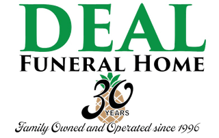 DEAL Funeral Home logo with “30 years” and “Family Owned and Operated since 1996” text