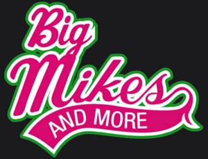 Big Mike’s and More logo in pink, white, and green on a black background