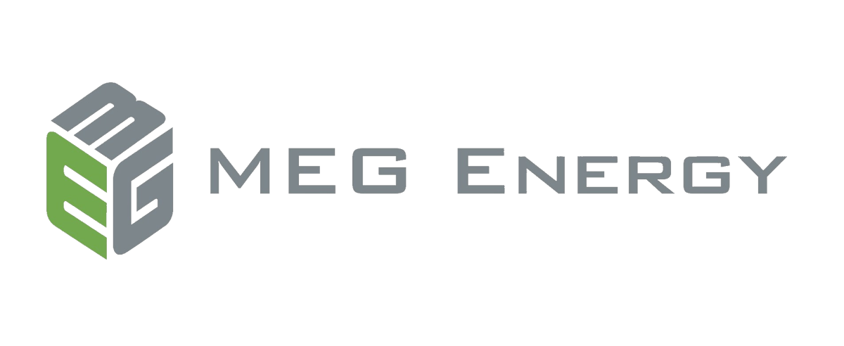 MEG Energy logo with gray and green geometric cube icon and wordmark