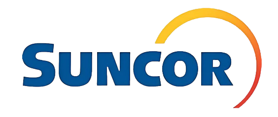 Suncor logo in blue with an orange arc above and a red arc below the wordmark