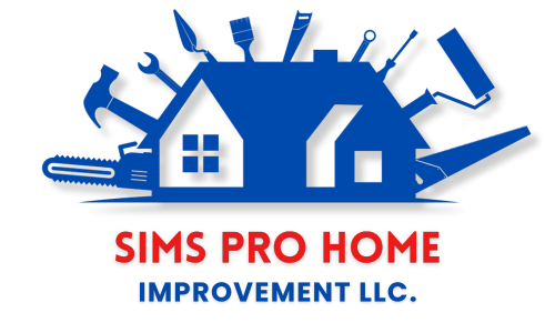 Blue house-and-tools logo with text &ldquo;SIMS PRO HOME IMPROVEMENT LLC.&rdquo;