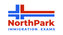 NorthPark Immigration Exams logo with red and blue geometric cross and text