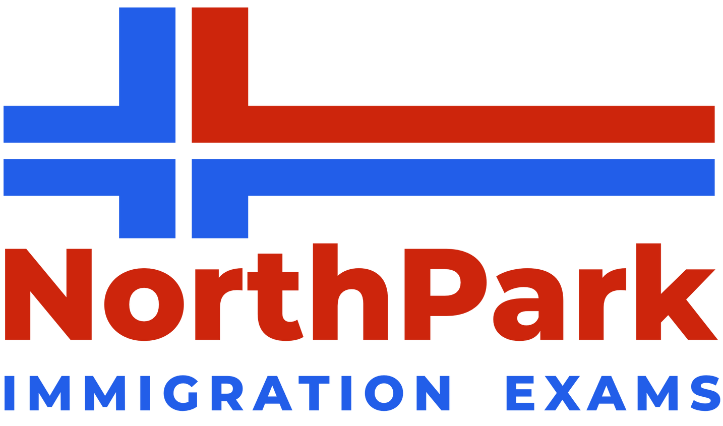 NorthPark Immigration Exams logo with red and blue geometric cross and text