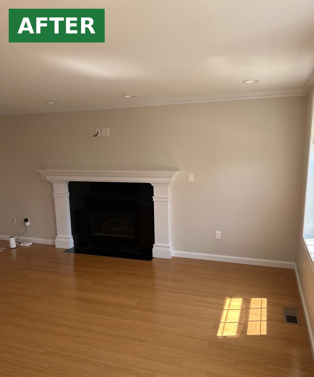 Before: living room prepped for interior painting in Manchester, NH