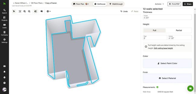 3D model preview of a gray shape outlined in cyan in a web-based design editor