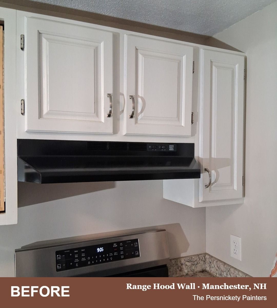 Range Hood Wall before painting, Manchester, NH - The Persnickety Painters