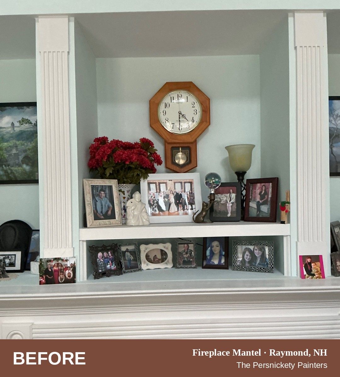 Fireplace Mantel before painting, Raymond, NH - The Persnickety Painters