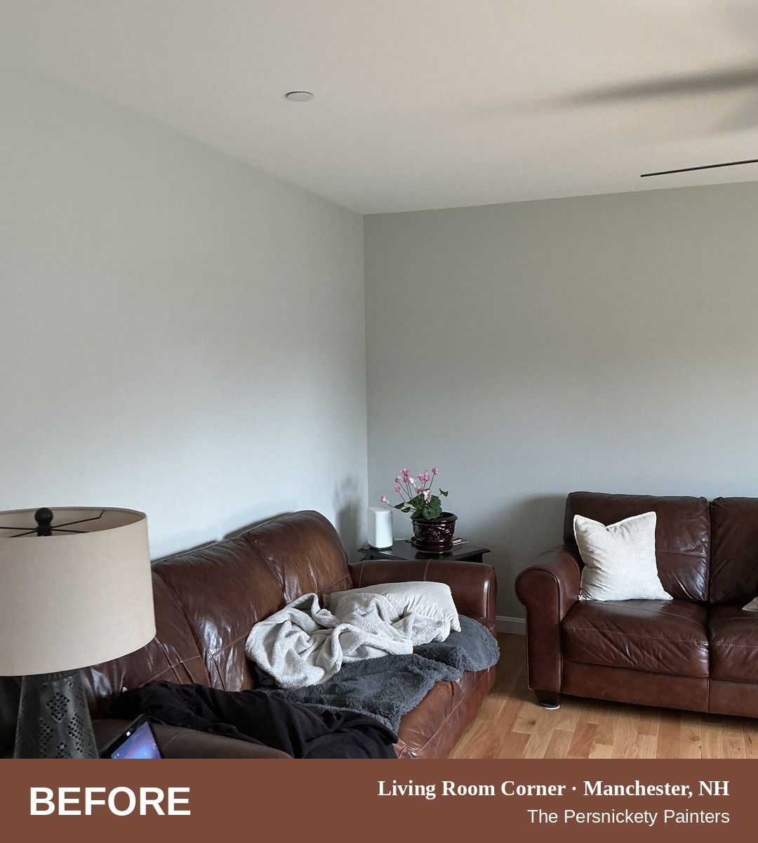 Living Room Corner before painting, Manchester, NH - The Persnickety Painters