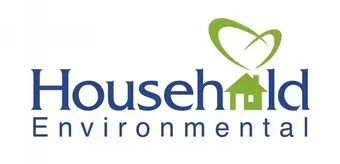 Household Environmental logo in blue and green with a stylized house and heart-shaped leaf icon
