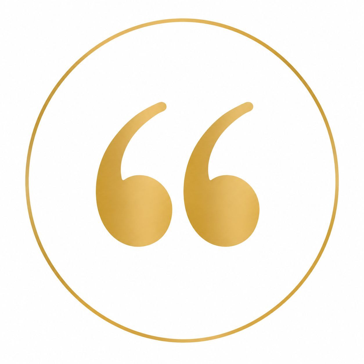 Gold quotation marks inside a thin gold circle on a white background.