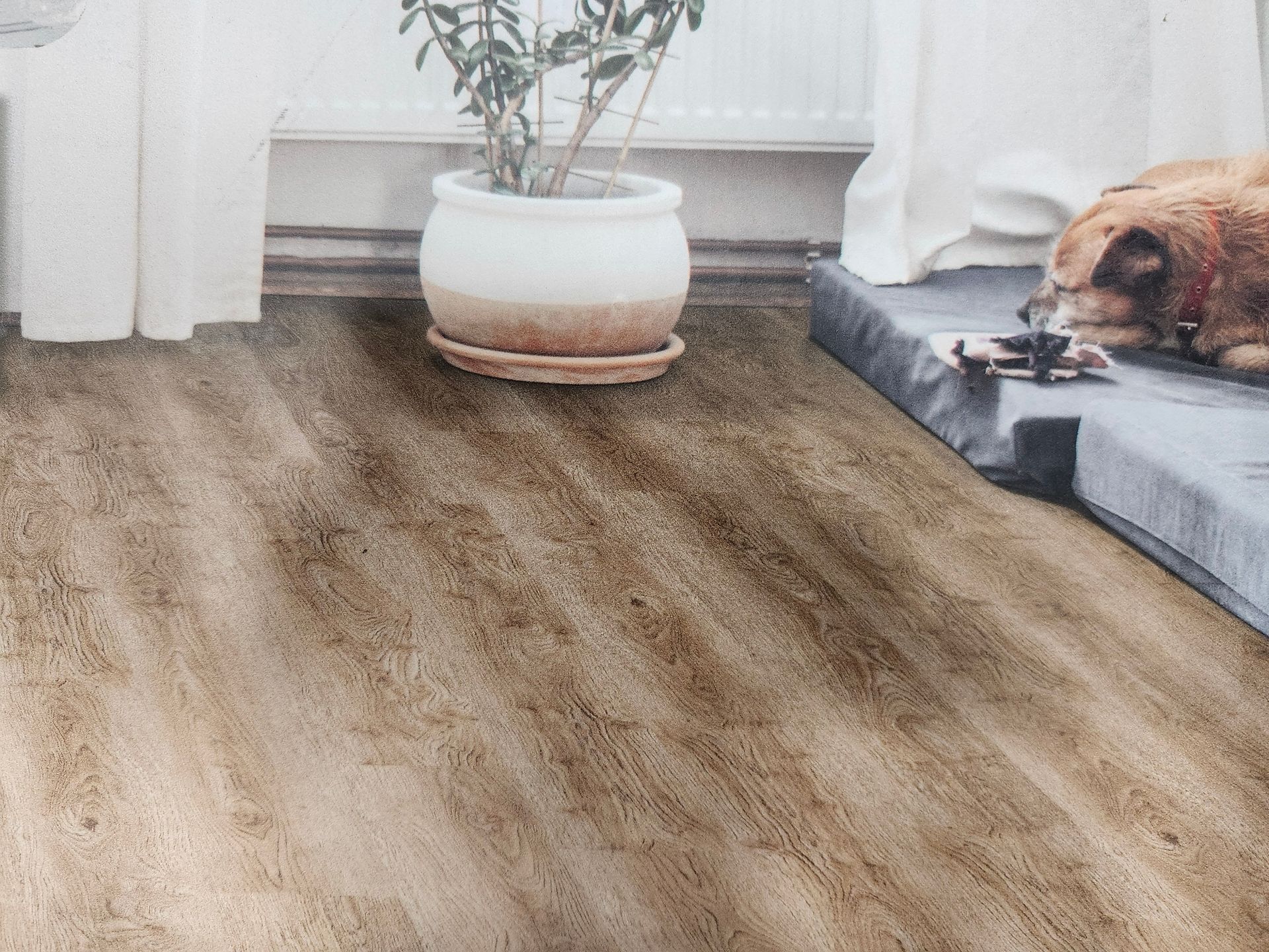 A piece of wood on top of a concrete floor.