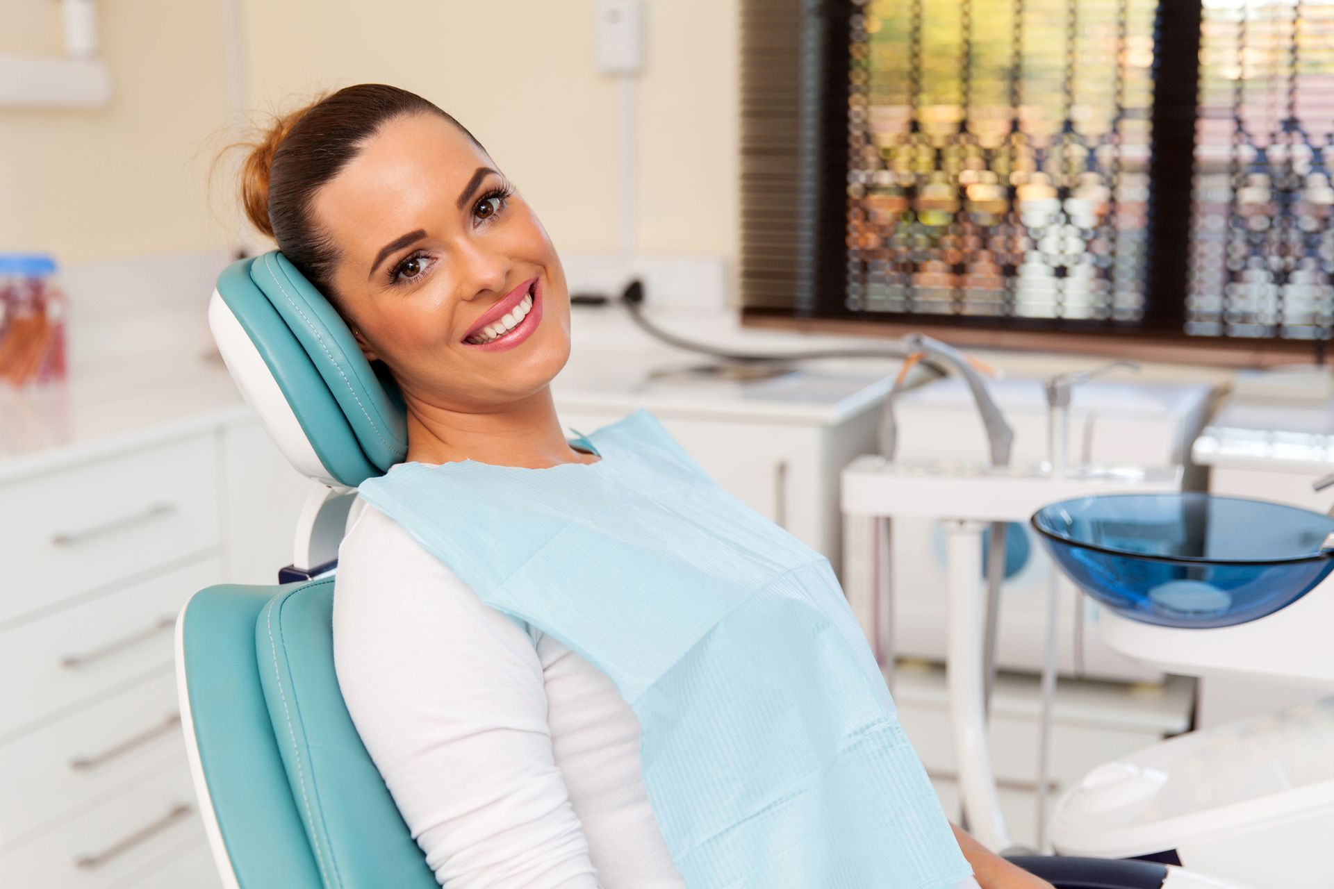 A patient waiting for dental care at a dentist's office in Glendale Heights, IL.
