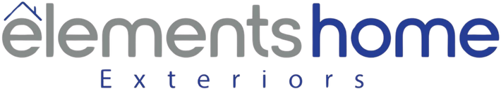 Elements Home Exteriors logo with blue and gray text