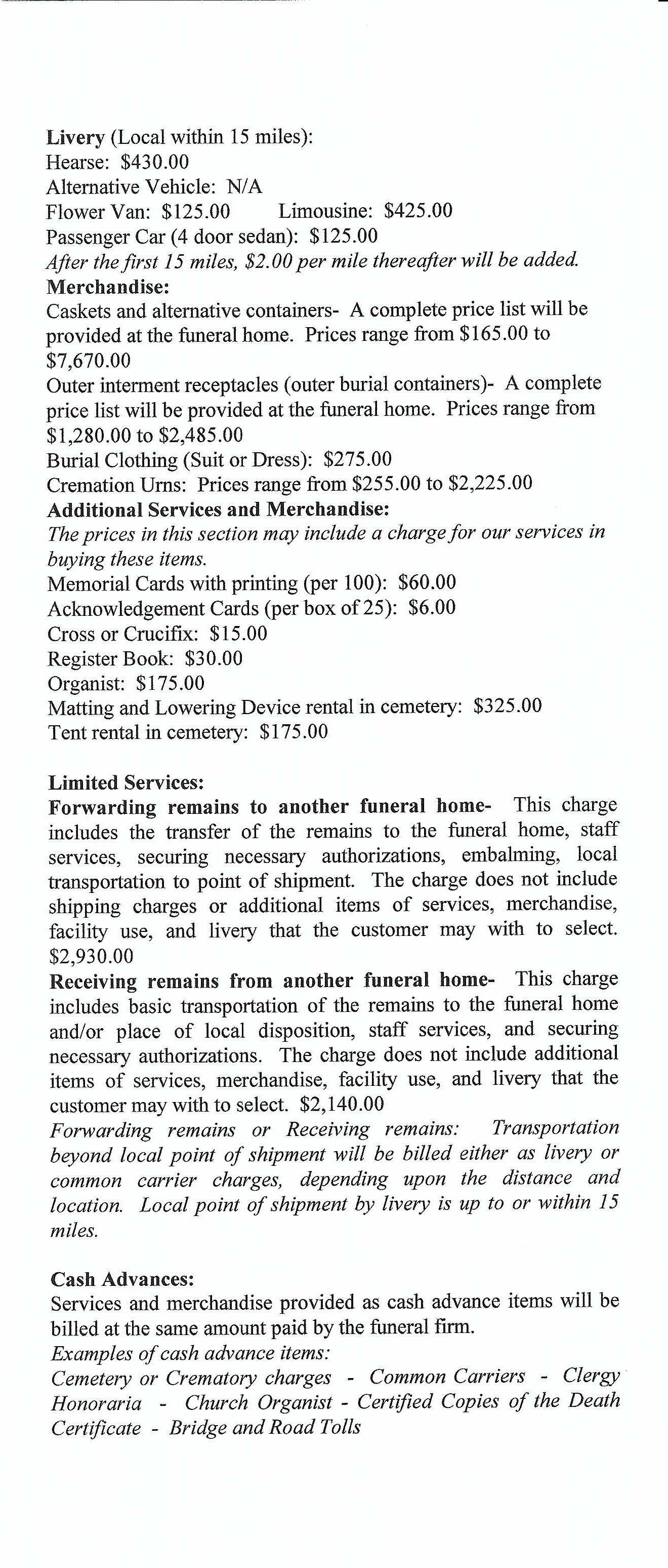 Price List