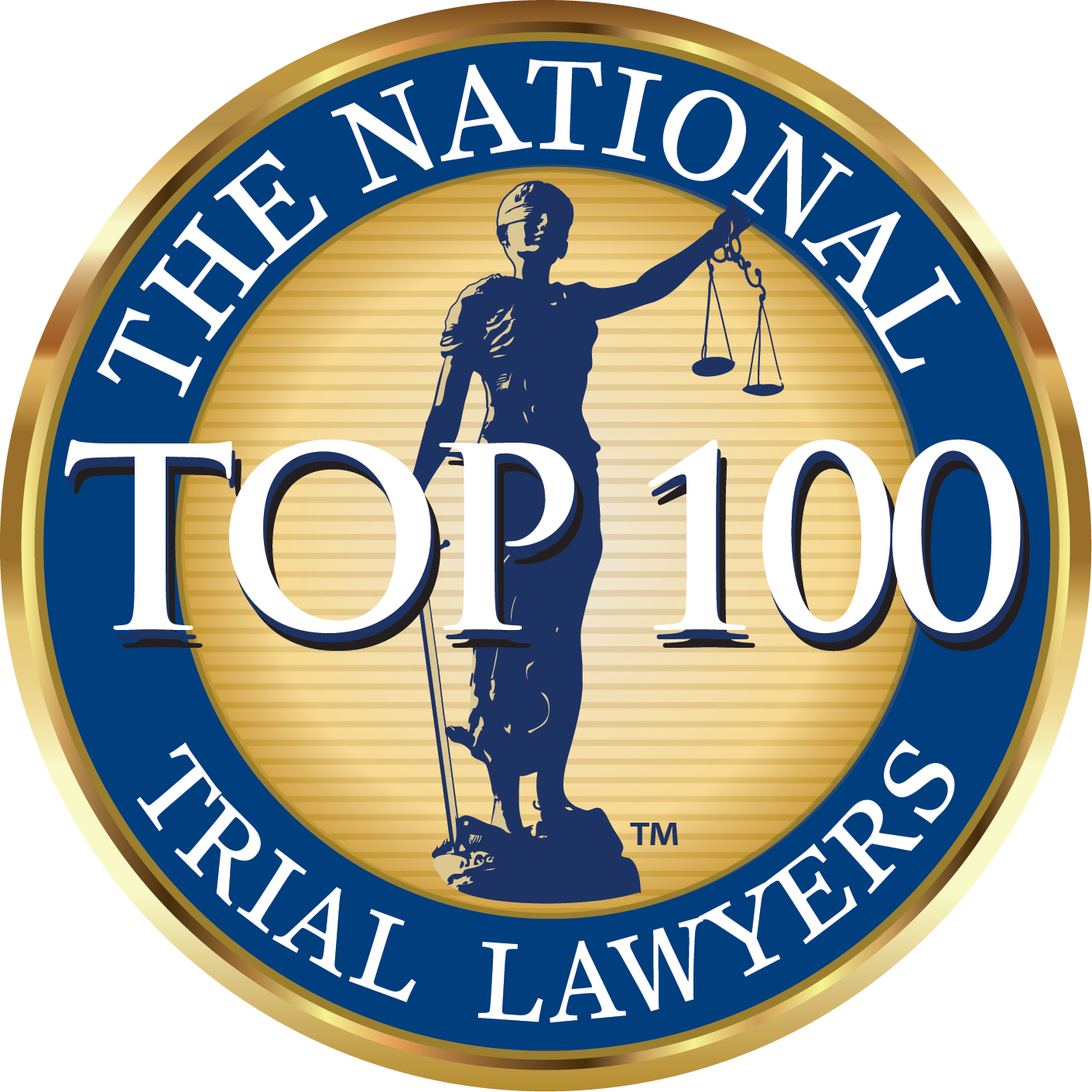 A logo for the national top 100 trial lawyers.