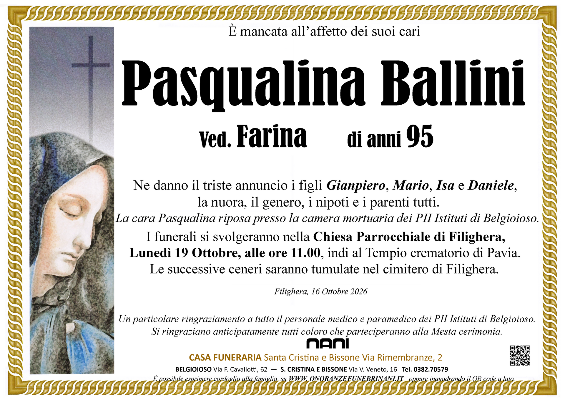 necrologio Pasqualina Ballini