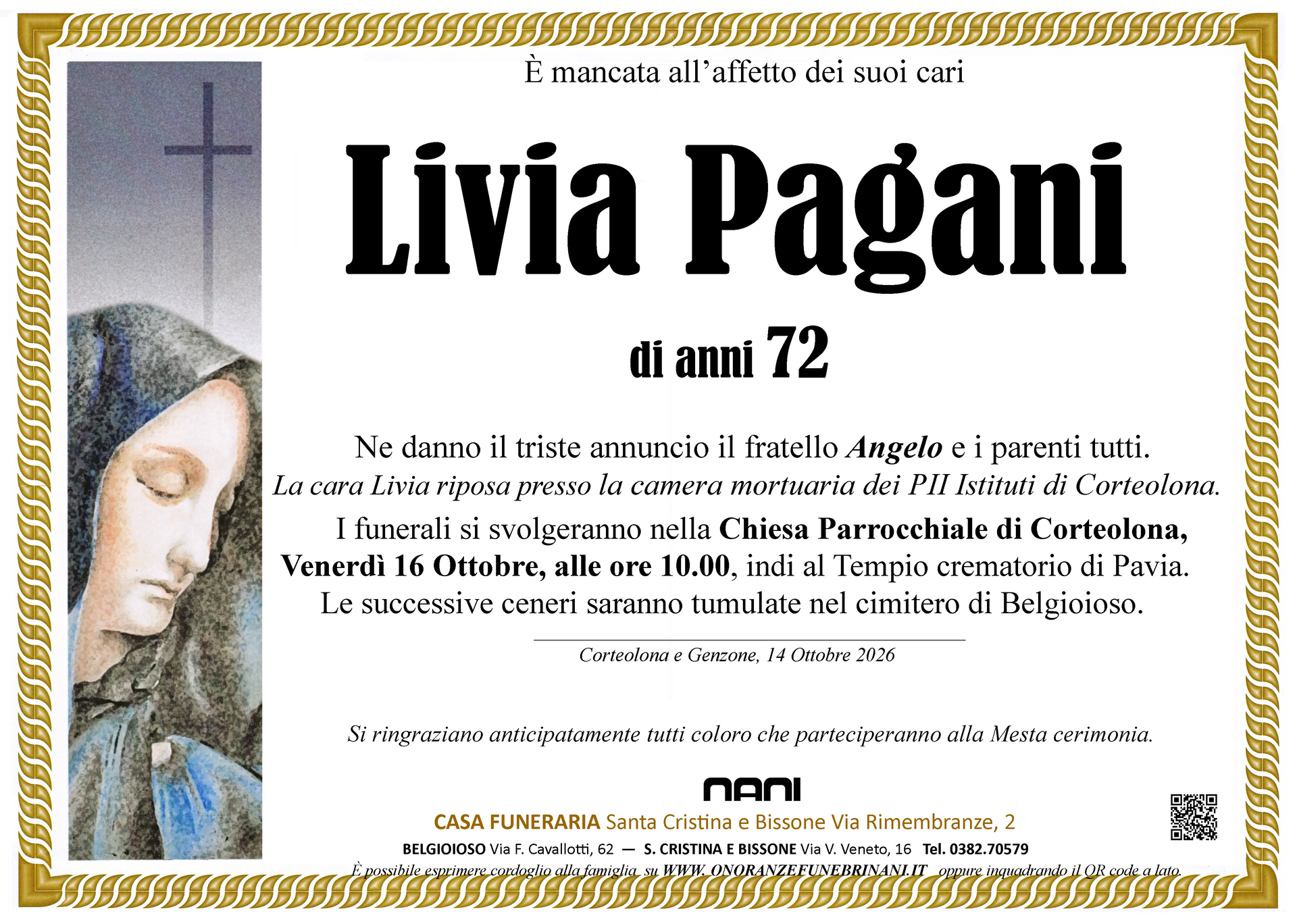 necrologio Livia Pagani