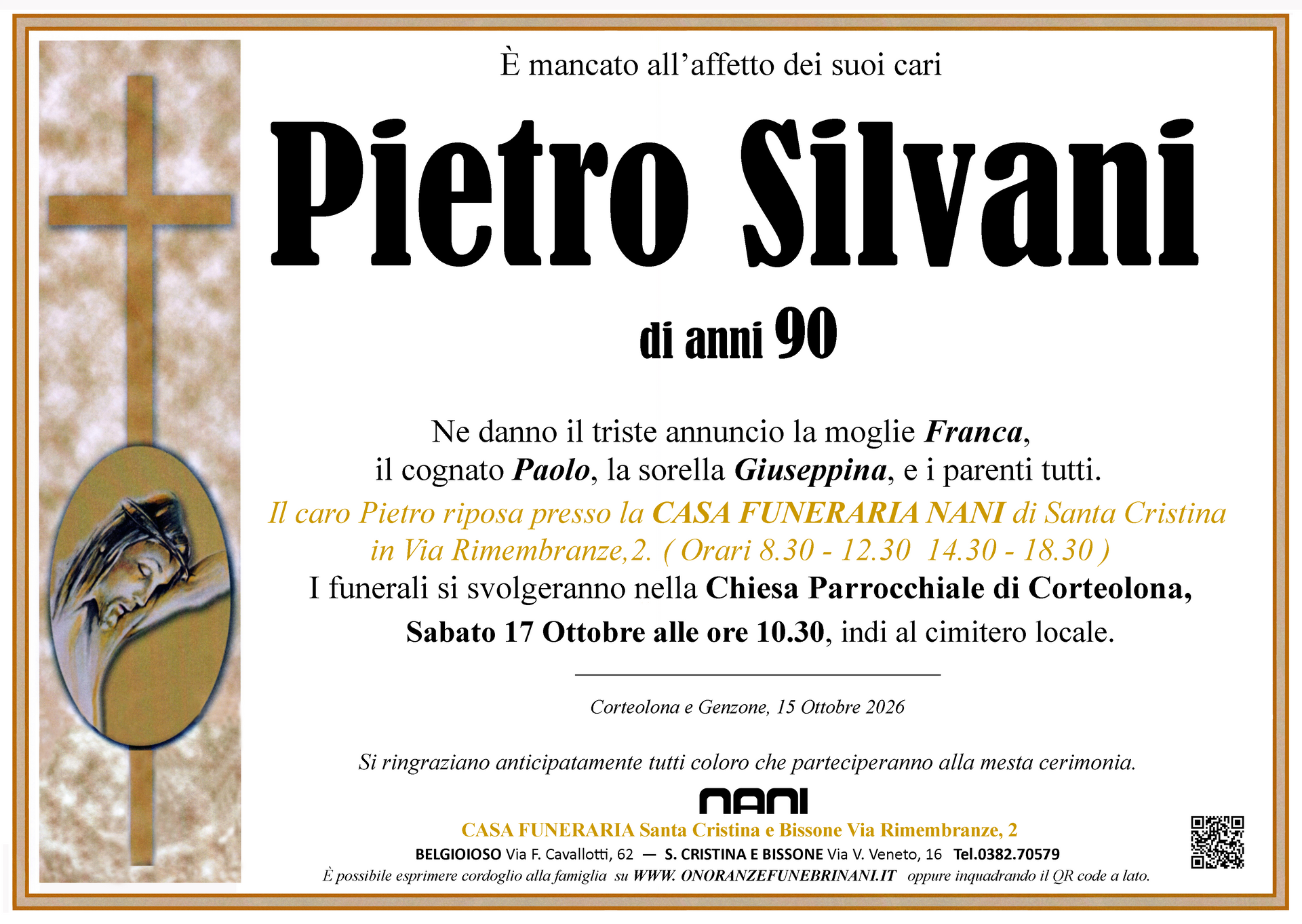 necrologio Pietro Silvani