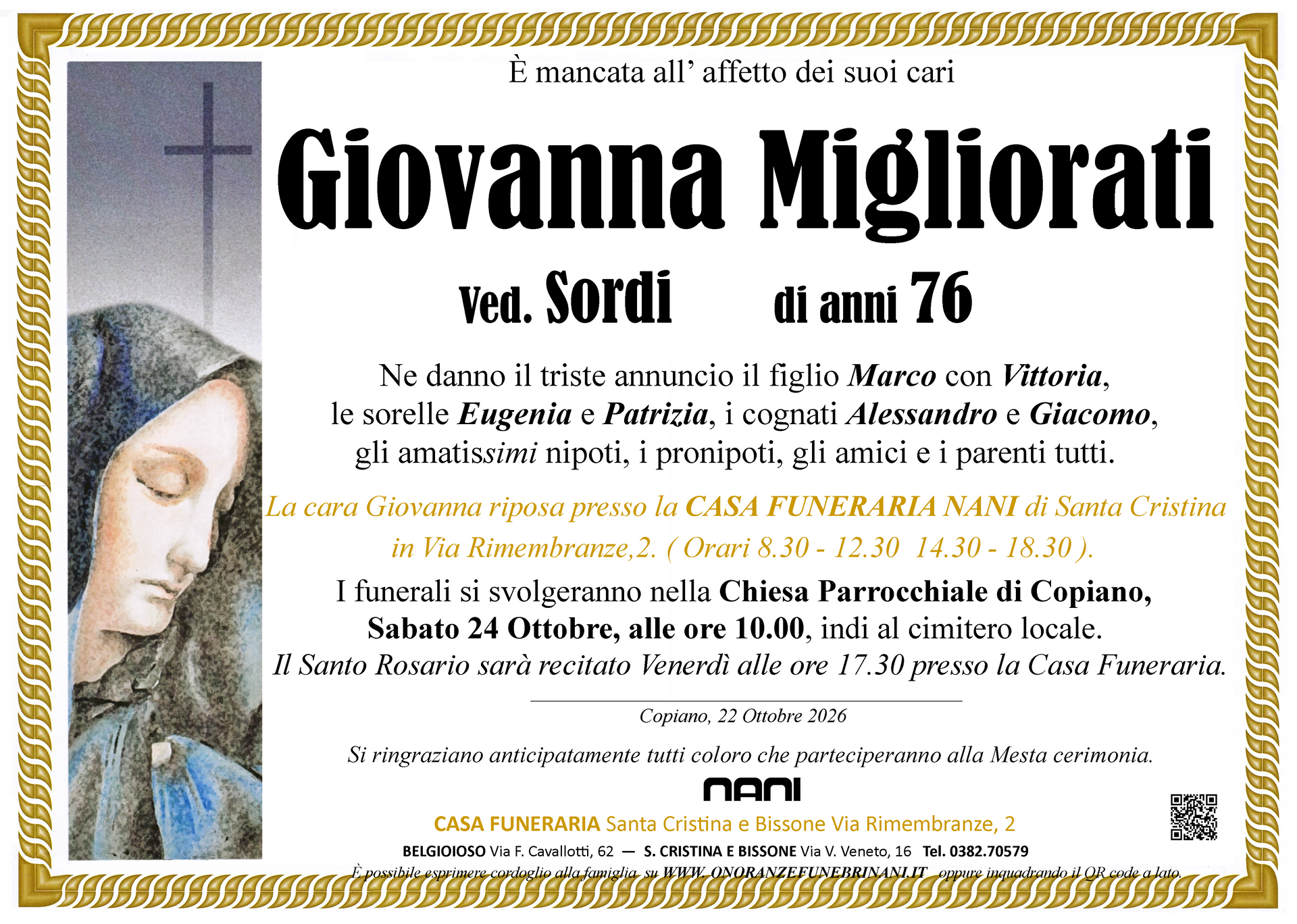 necrologio Giovanna Migliorati
