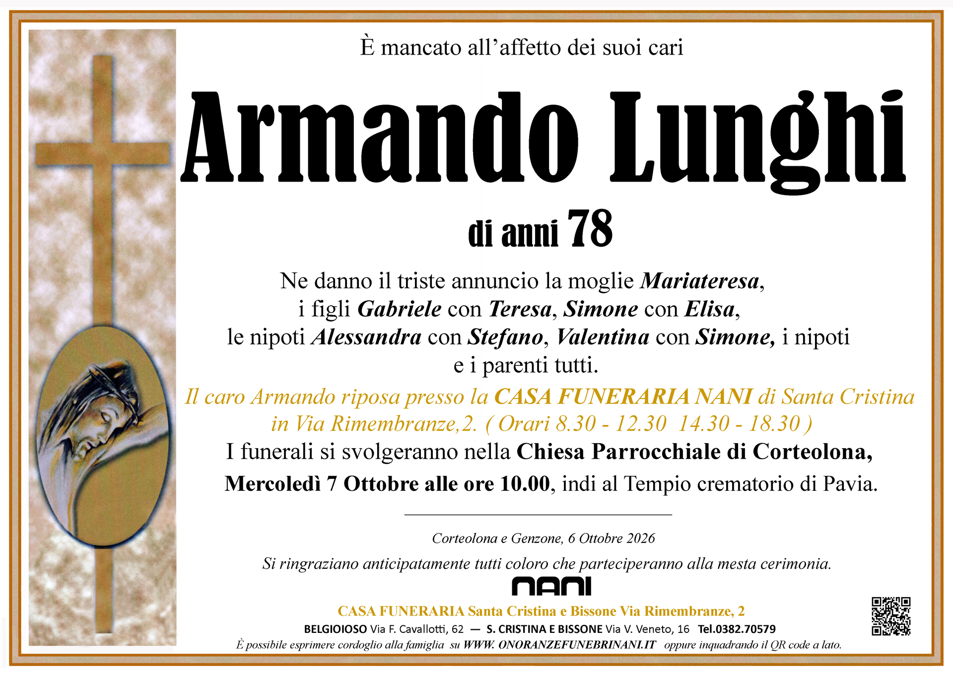 necrologio Armando Lunghi