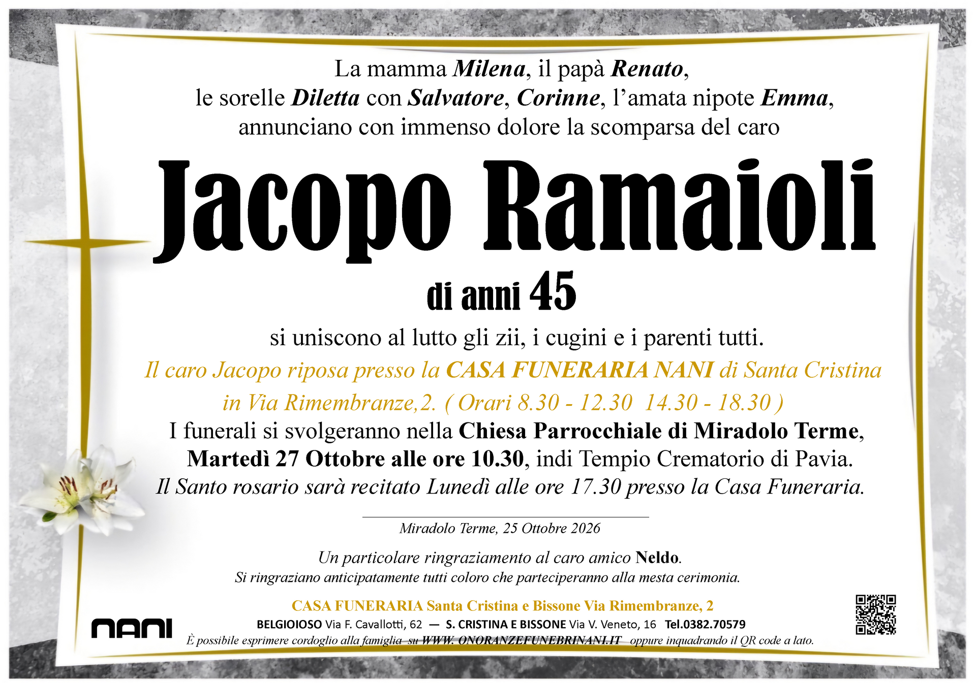 necrologio Jacopo Ramaioli