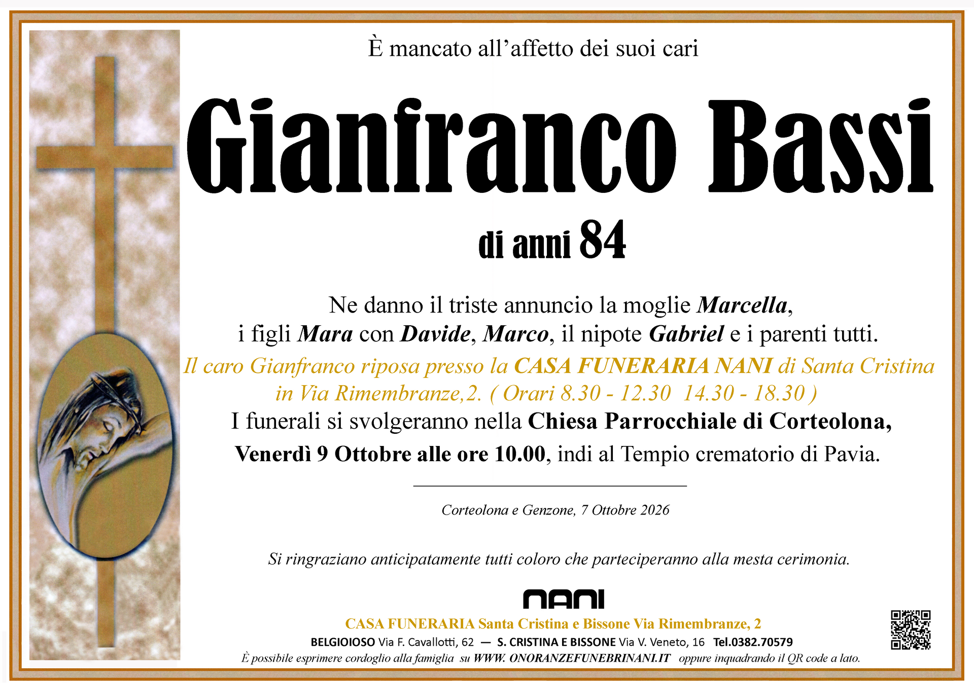 necrologio Gianfranco Bassi