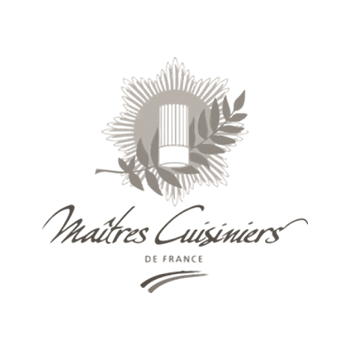 A logo for maitres cuisiniers de france with a chef 's hat and leaves