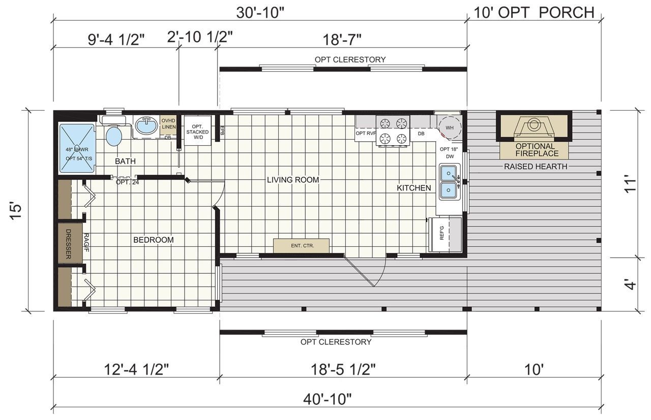 Black-and-white floor plan of a small house with labeled rooms, porch, and dimensions.