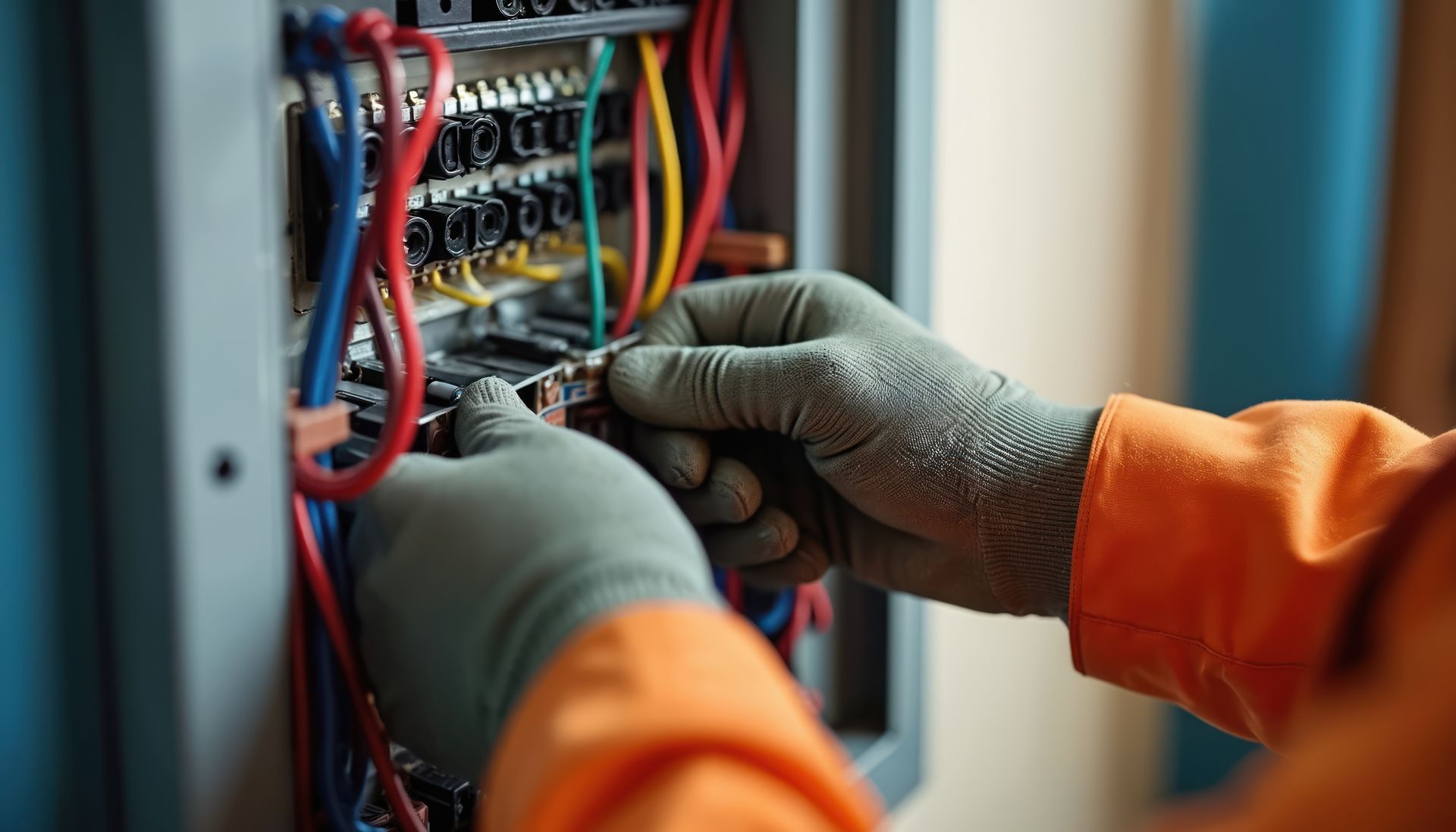 Close-up of expert wiring during residential electrical upgrades for a safer modern home.