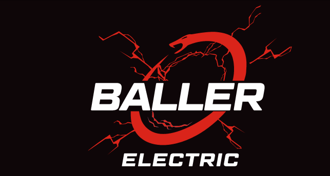 Baller Electric logo with white text over a red lightning-ring graphic on a black background