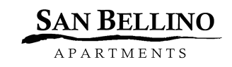 Text logo for San Bellino Apartments, featuring stylized serif text underscored by a black, wavy brushstroke line.